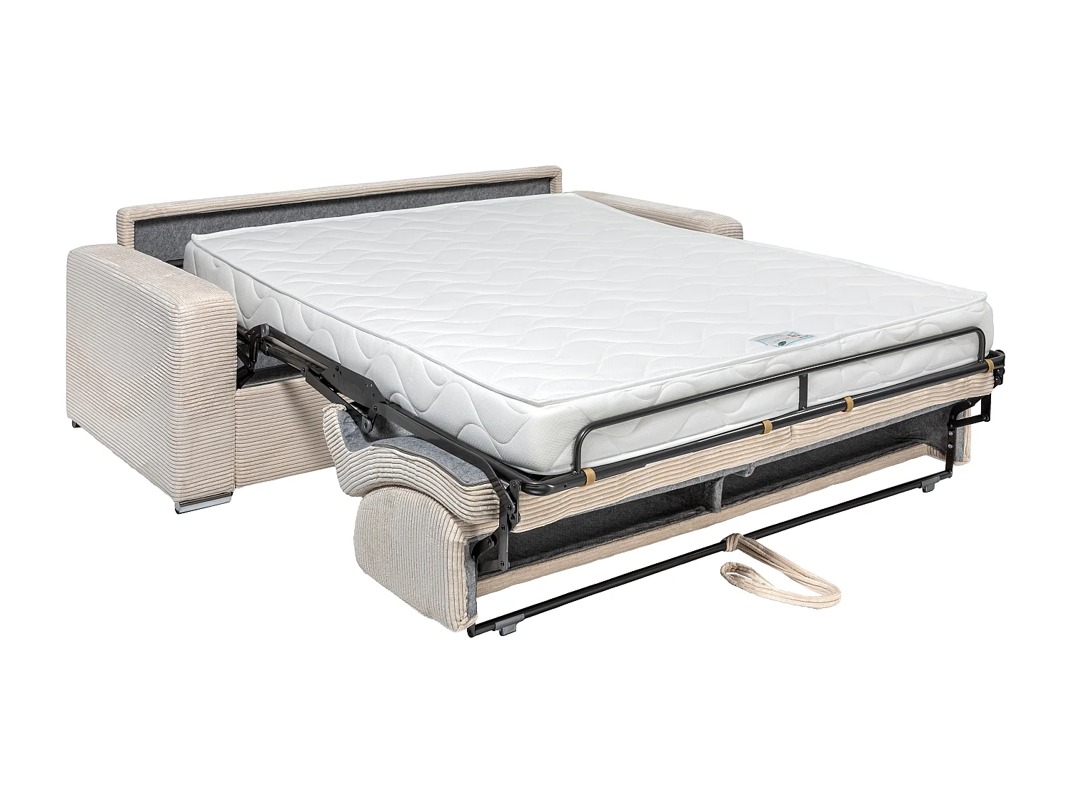 Sofá de 4 lugares convertível de abertura rápida em veludo canelado bege, cama 160 cm e colchão 18 cm - CALITO