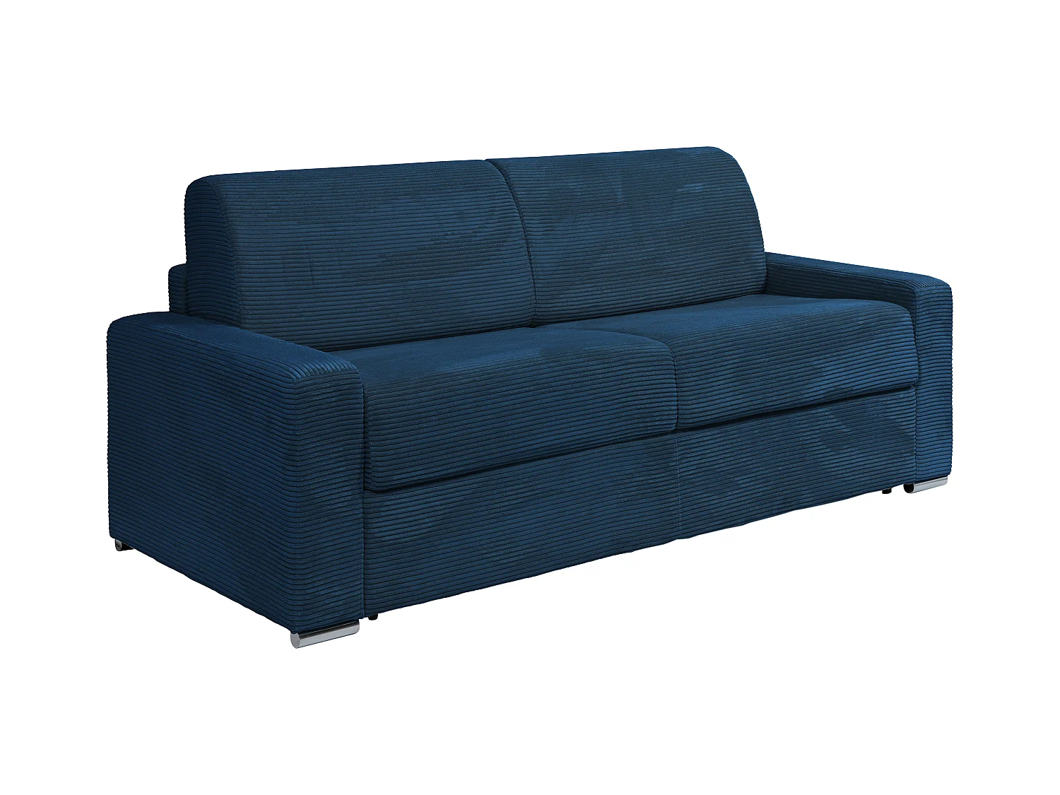 Canapé 4 places convertible express en velours côtelé bleu - Couchage 160 cm - Matelas 18 cm - CALITO
