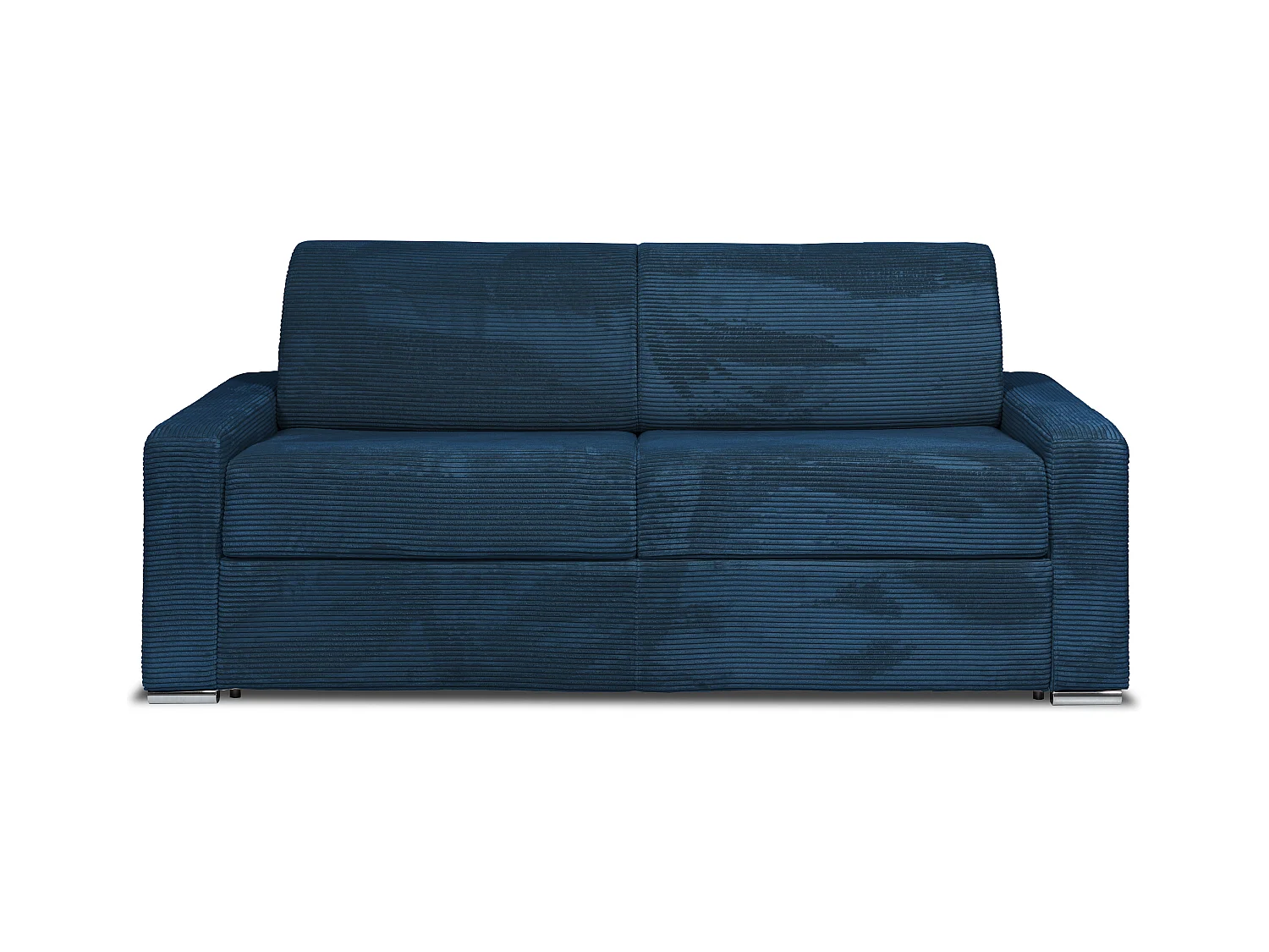 Sofá cama de 4 plazas exprés de pana azul con cordones - Cama de 160 cm - Colchón con memoria de forma de 22 cm - CALITO