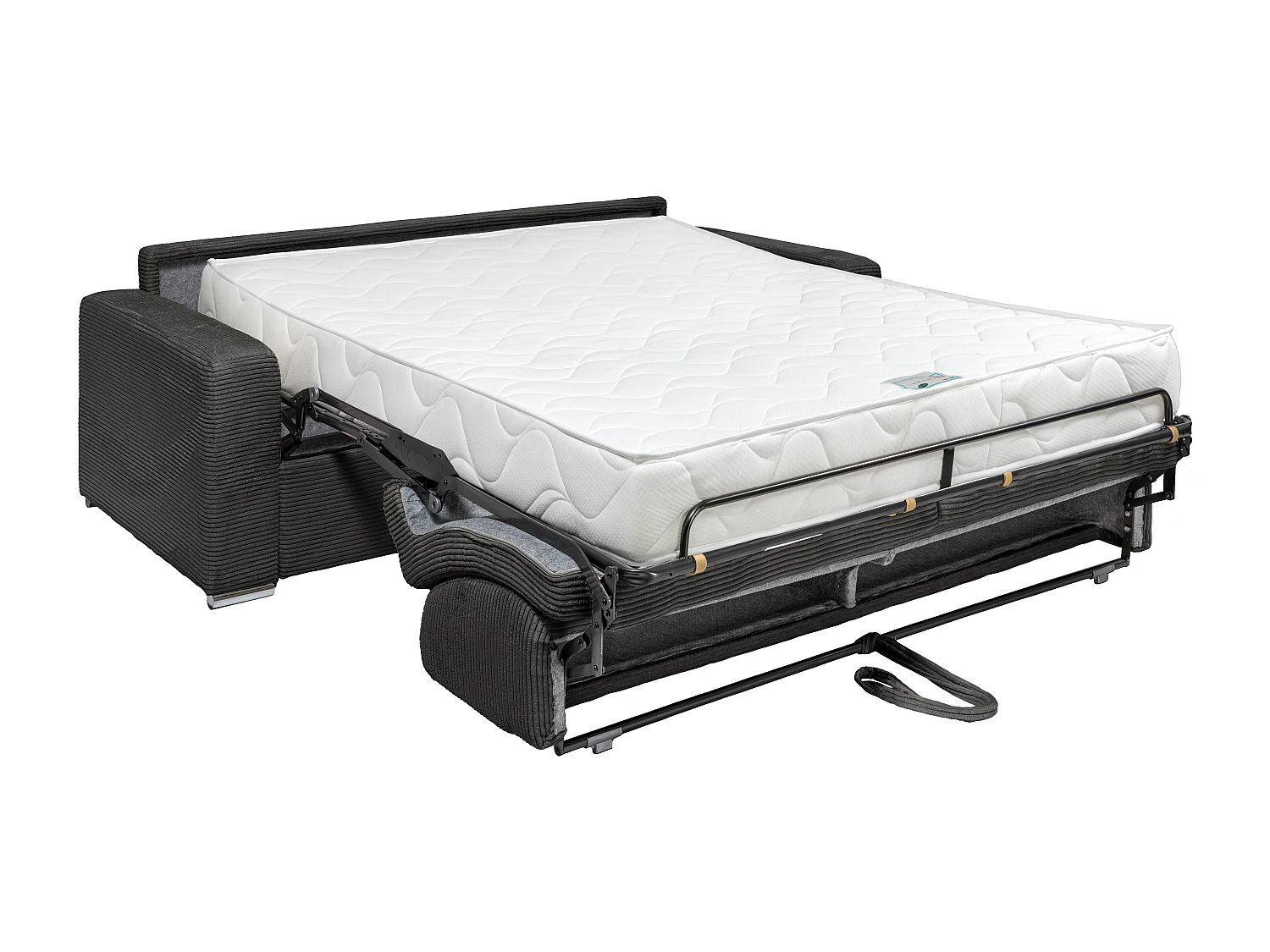 Express-vierzitsslaapbank van grijs ribfluweel - Bed 160 cm - Matras met vormgeheugen 22 cm - CALITO