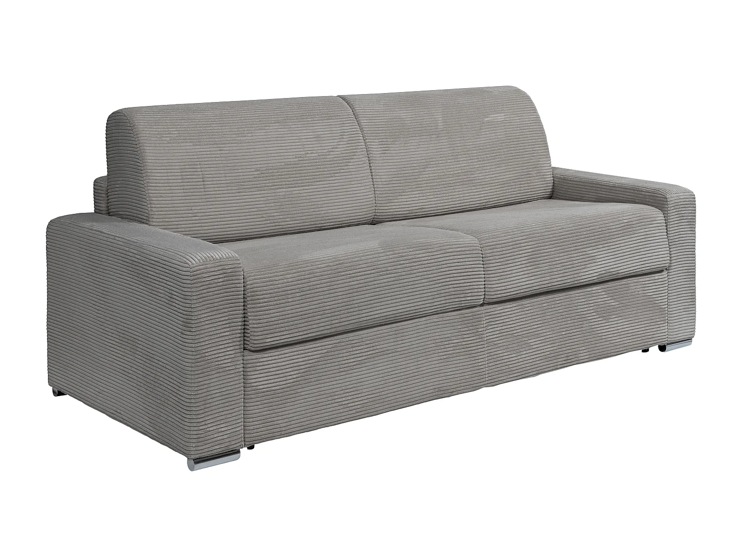Canapé 4 places convertible express en velours côtelé gris clair - Couchage 160 cm - Matelas 14 cm - CALITO