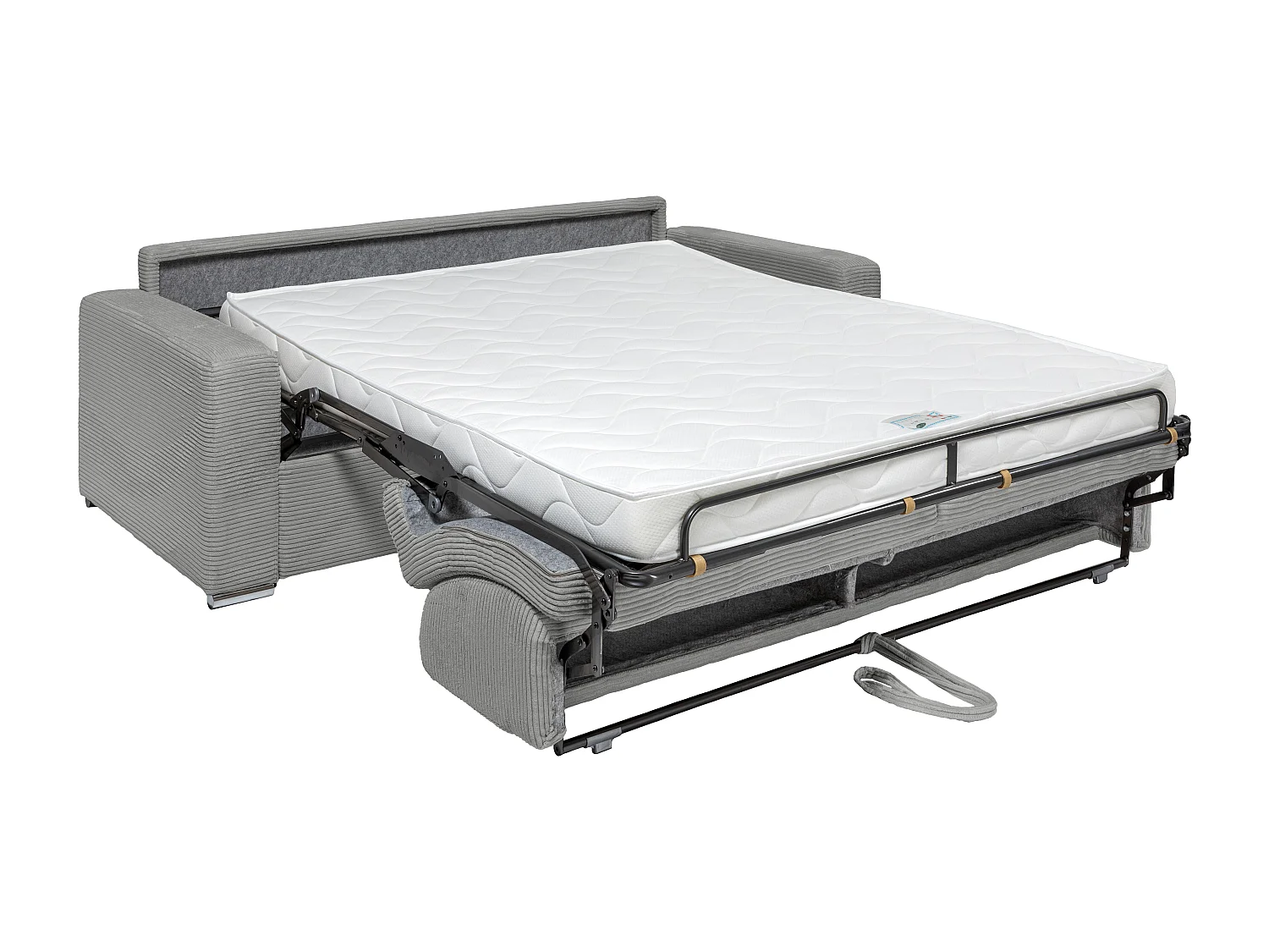 Canapé 4 places convertible express en velours côtelé gris clair - Couchage 160 cm - Matelas 14 cm - CALITO