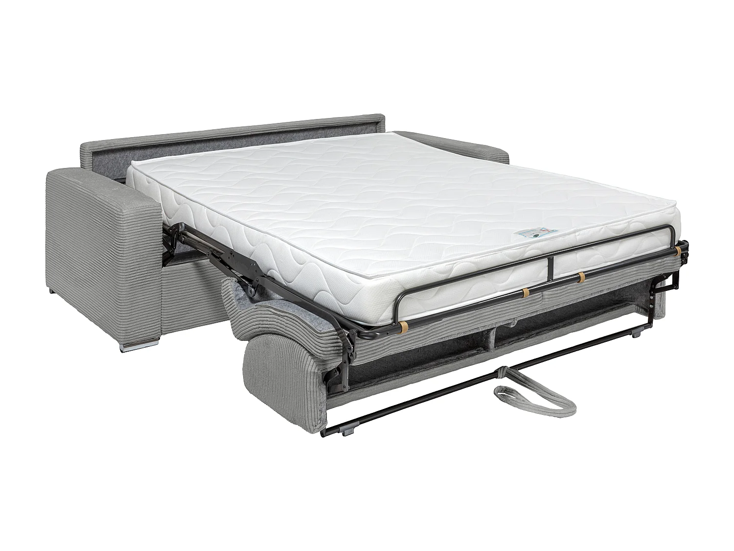 Express-vierzitsslaapbank van lichtgrijs ribfluweel - Bed 160 cm - Matras 18 cm - CALITO