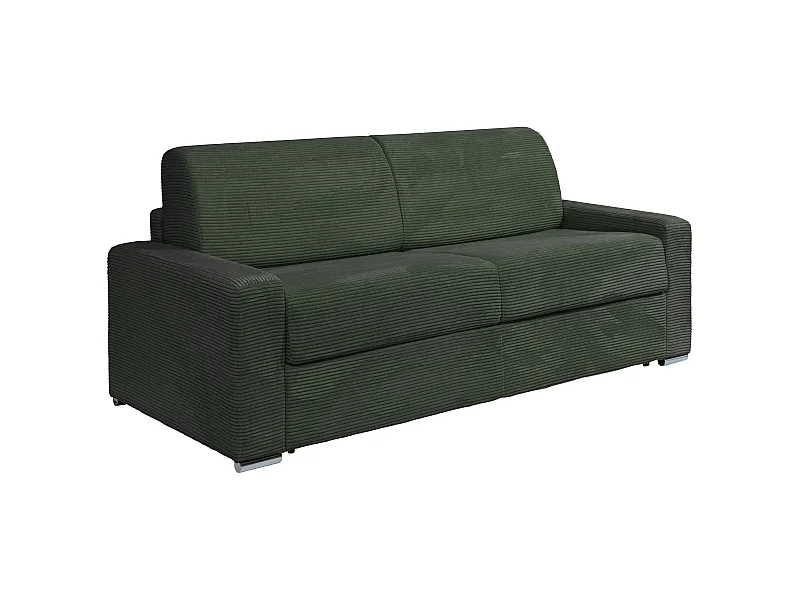 Sofá cama de 4 plazas de apertura rápida de pana verde - Cama de 160 cm - Colchón de 14 cm - CALITO