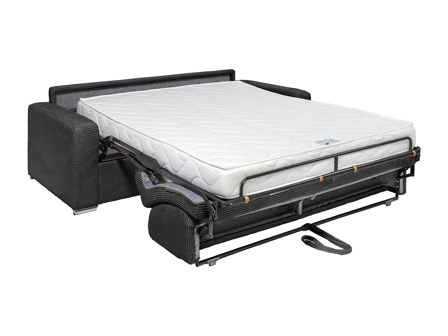 Express-vierzitsslaapbank van groen ribfluweel - Bed 160 cm - Matras 18 cm - CALITO