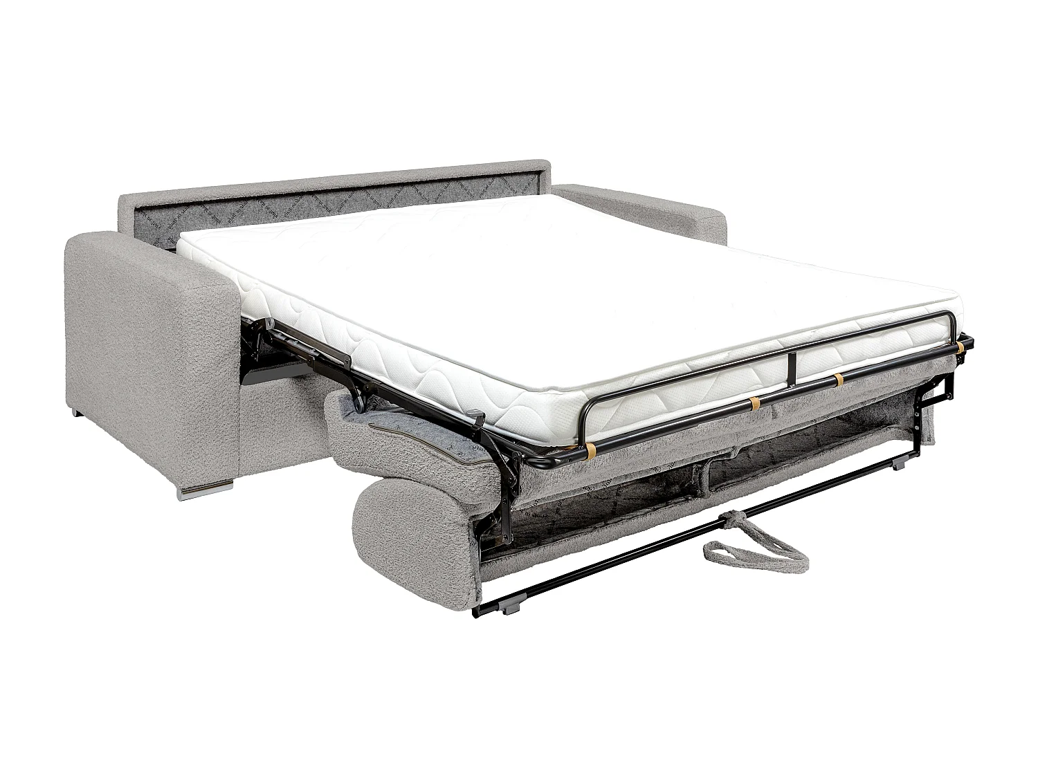 Divano letto 4 posti a ribalta Posto letto 160 cm Materasso 14 cm in bouclette Grigio - CALITO