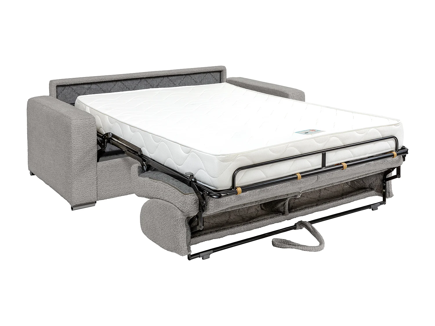 Express-vierzitsslaapbank van lichtgrijze boucléstof - Bed 160 cm - Matras 18 cm - CALITO