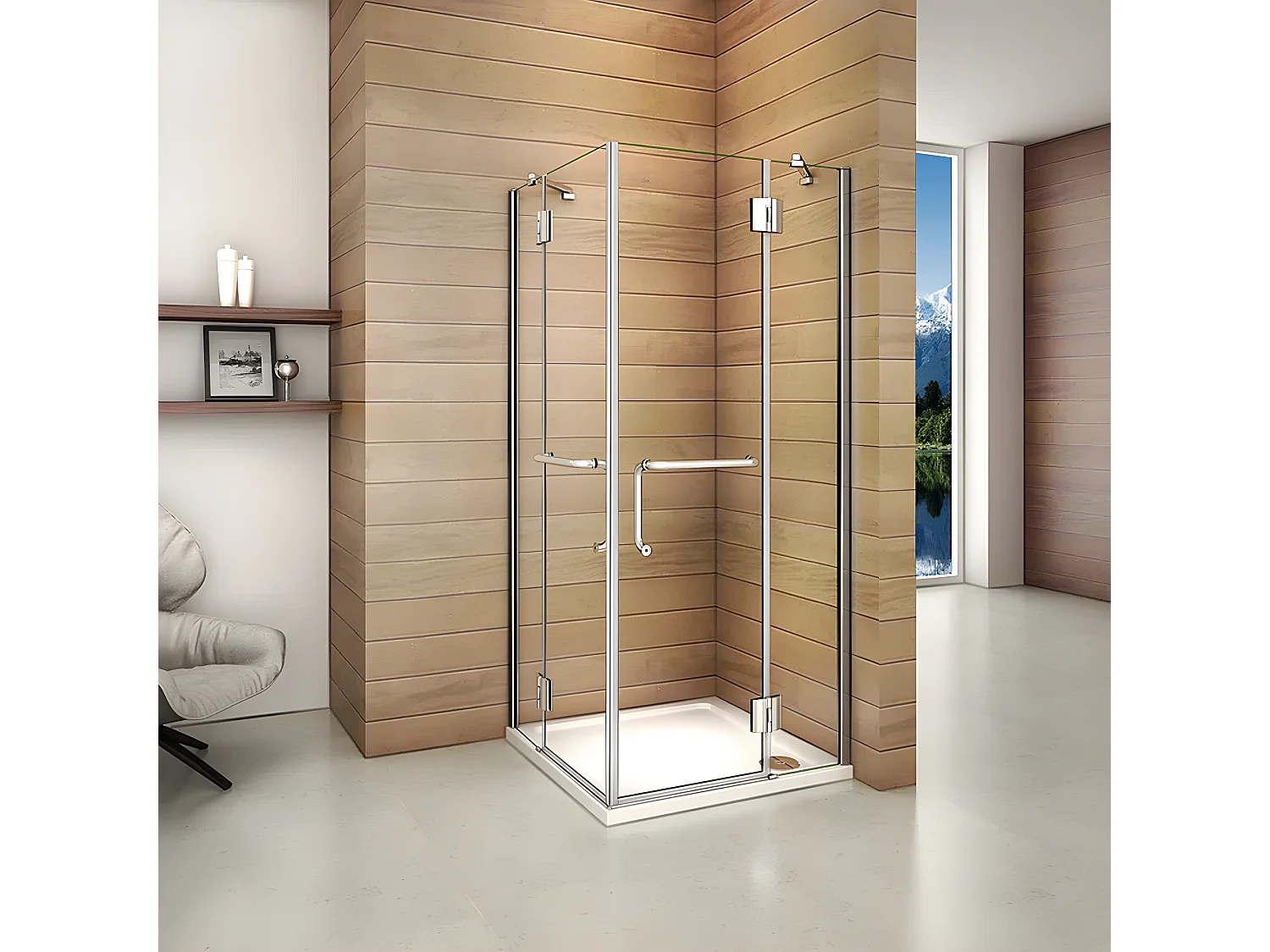 Cabine de duche quadrada Bater Perfil cromado Vidro Anticalcário 8mm (780-800)x(780-800)x1900mm-AICA