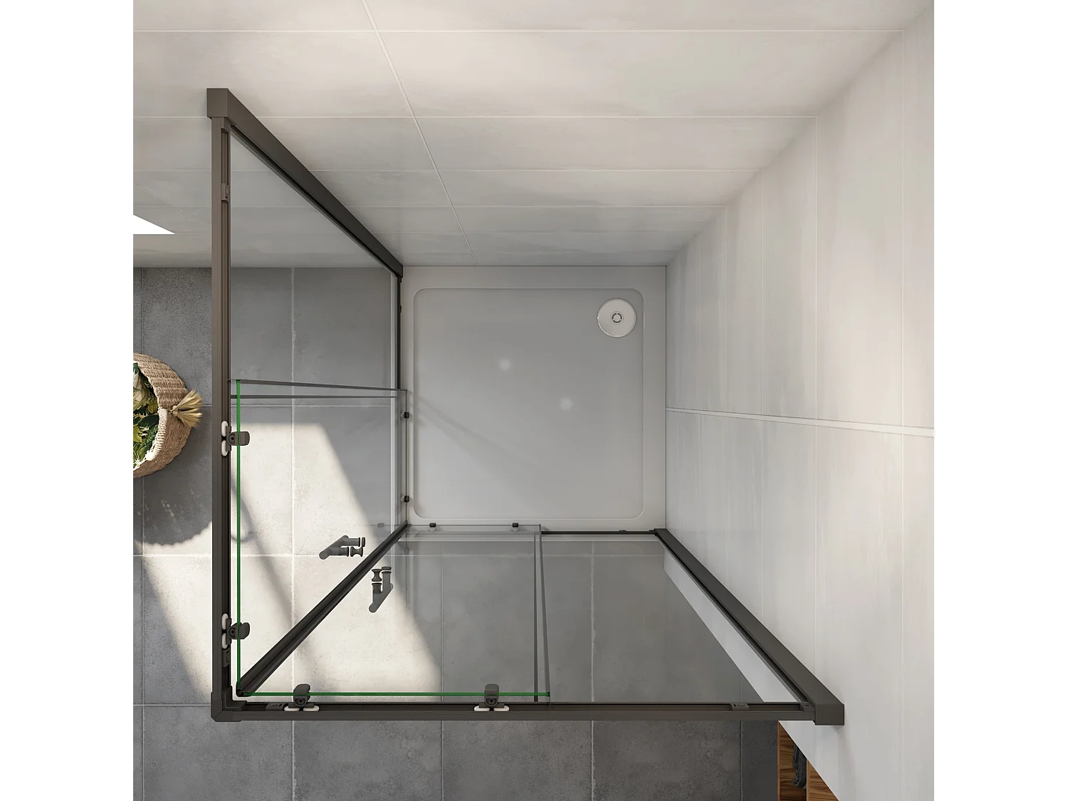 Cabine de duche quadrada correr Perfil preto mate Vidro Anticalcário 6mm (780-800)x(780-800)x1900mm-AICA