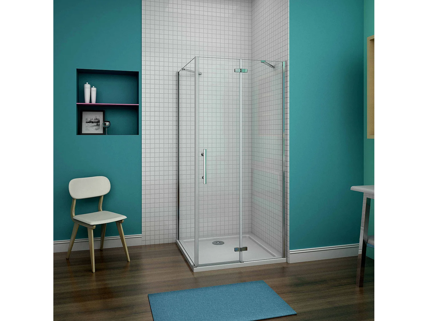 Porta de duche Bater e Painel lateral uma Barra 50cm Perfil cromado Vidro Anticalcário 6mm (790-810)x(785-810)x1900mm-AICA