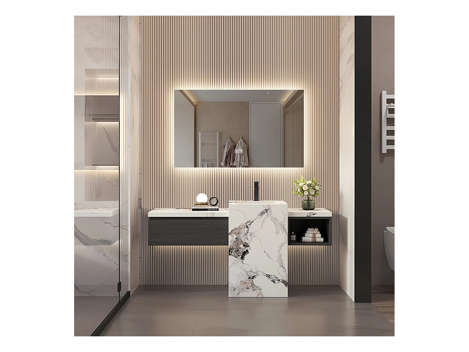 Miroir Salle de Bain avec Éclairage - 60 x 100 cm - Miroir LED Salle de Bain - avec Anti-buée et 3 Couleur Changeable
