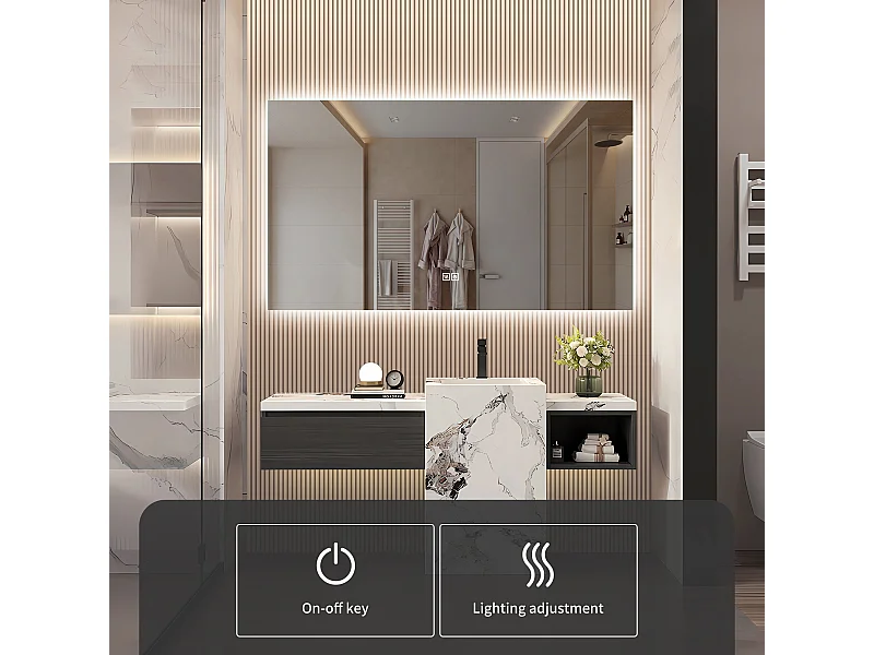 Espelho de Casa de Banho com Iluminação - 80 x 120 cm - Espelho de Casa de Banho LED - com Anti-embaciamento e 3 Cores Mutáveis