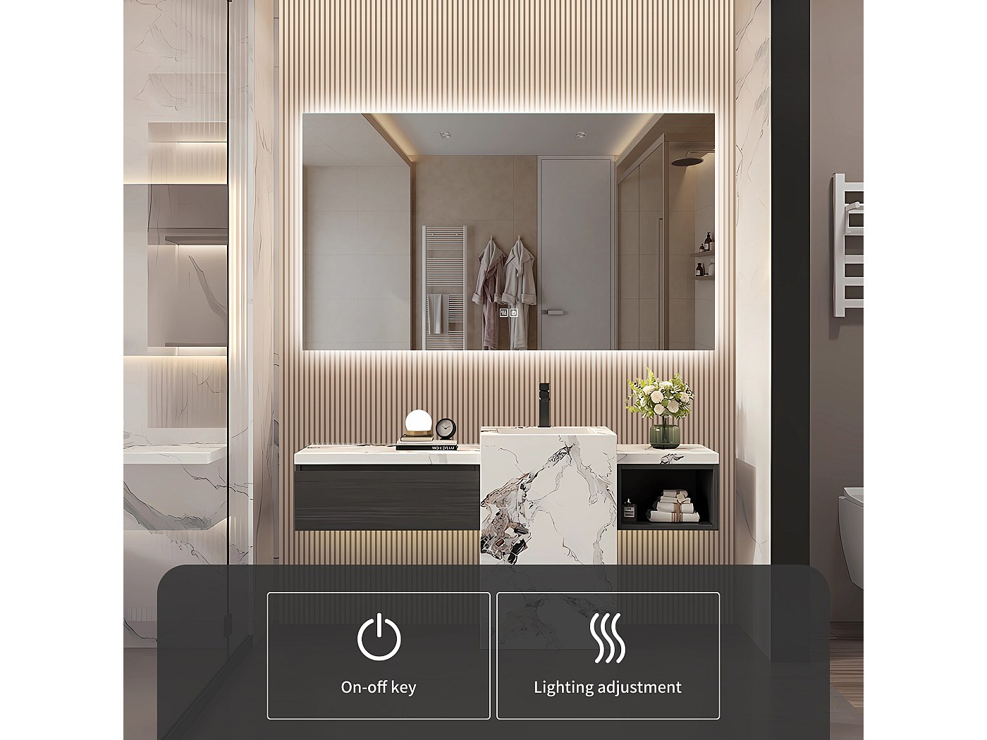 Miroir Salle de Bain avec Éclairage - 80 x 120 cm - Miroir LED Salle de