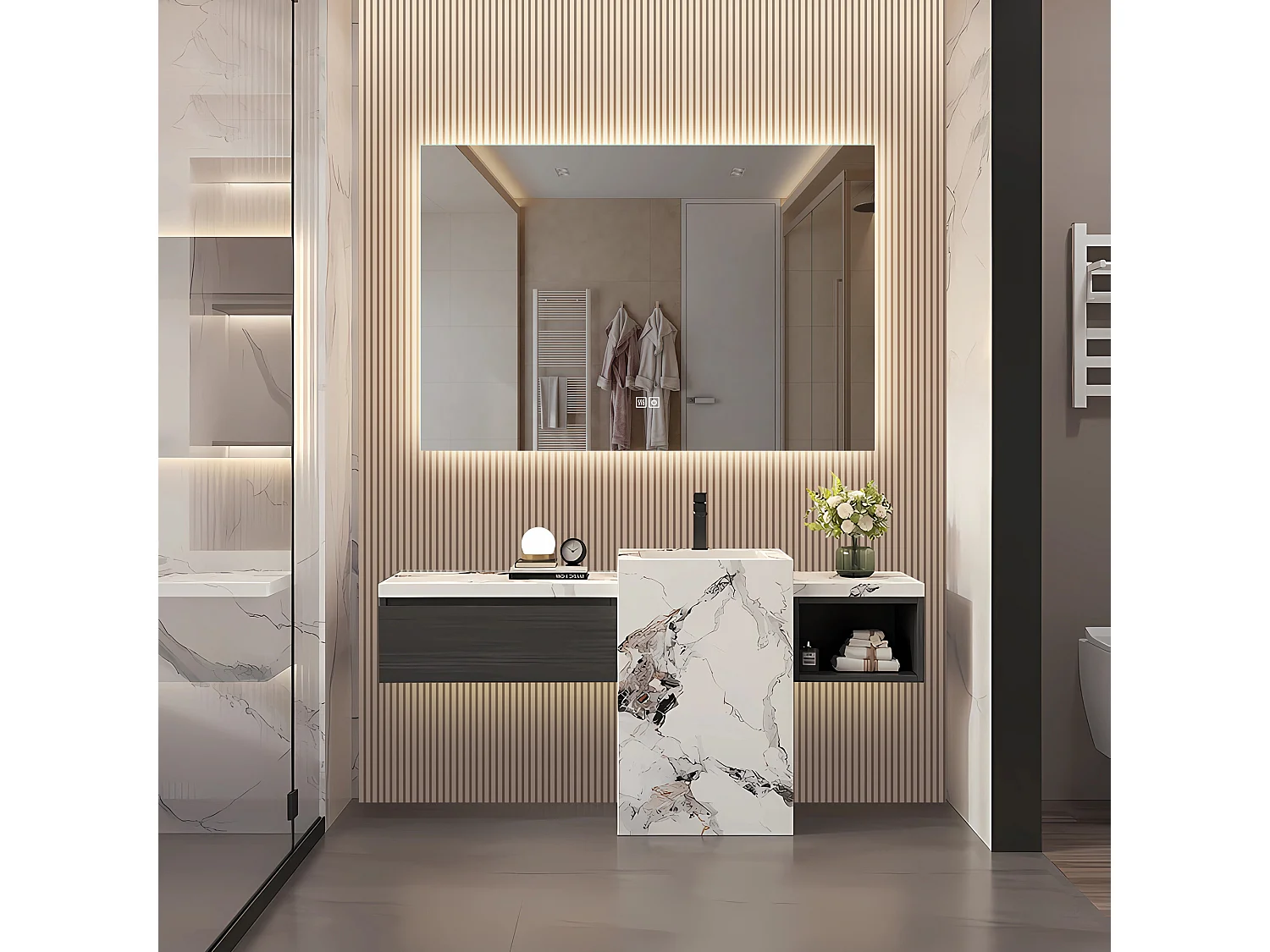 Espelho de Casa de Banho com Iluminação - 80 x 120 cm - Espelho de Casa de Banho LED - com Anti-embaciamento e 3 Cores Mutáveis