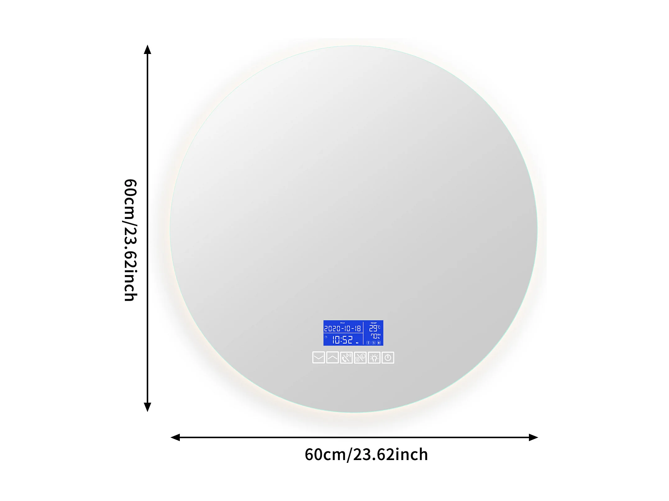 Miroir Salle De Bain LED Bellanny 60x60cm Bluetooth Circulaire - 3 Températures, Anti-Buée