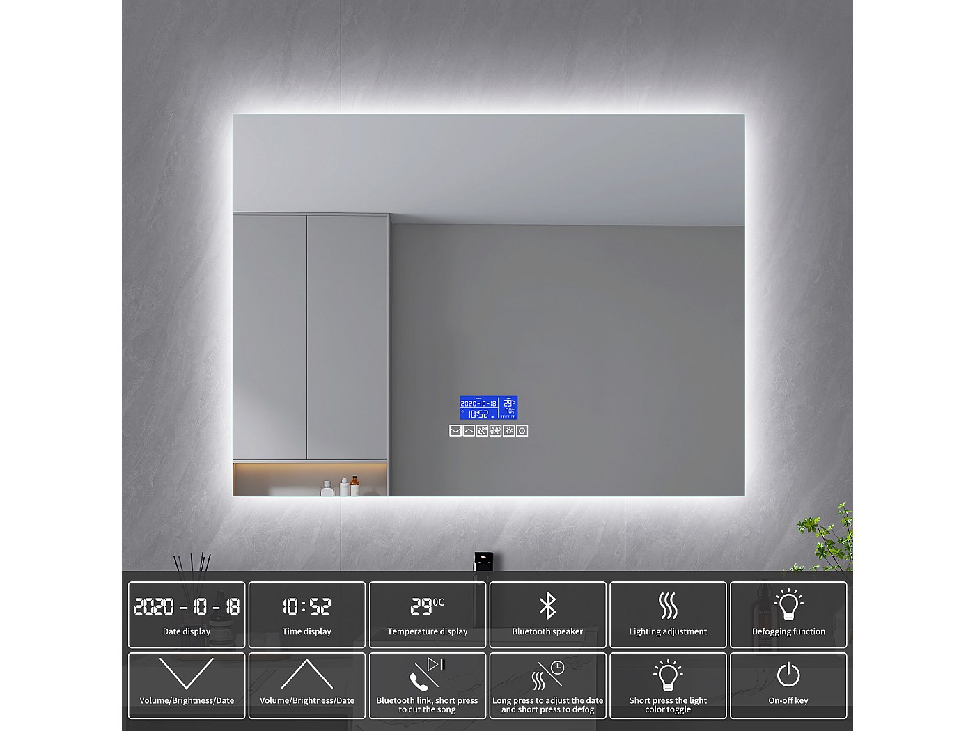 Miroir Salle de Bain avec Éclairage - 120 x 80 cm - Miroir LED Salle de