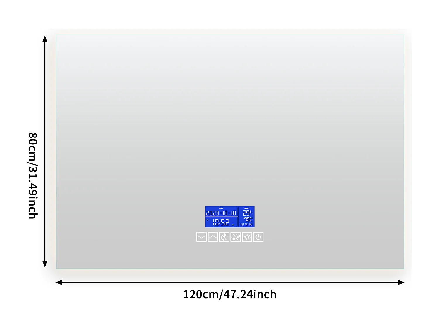 Espejo de baño con iluminación - 120 x 80 cm - Espejo de baño LED - con pantalla táctil, antivaho, Bluetooth, reloj, temperatura, regulable
