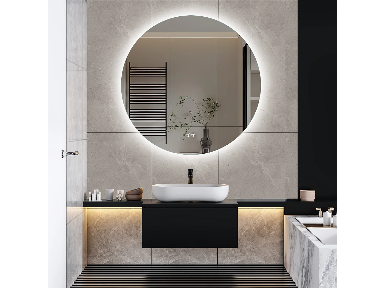 Miroir Salle de Bain avec Éclairage - Rond Ø80 cm - Miroir LED Salle de Bain - avec Anti-buée et 3 Couleur Changeable