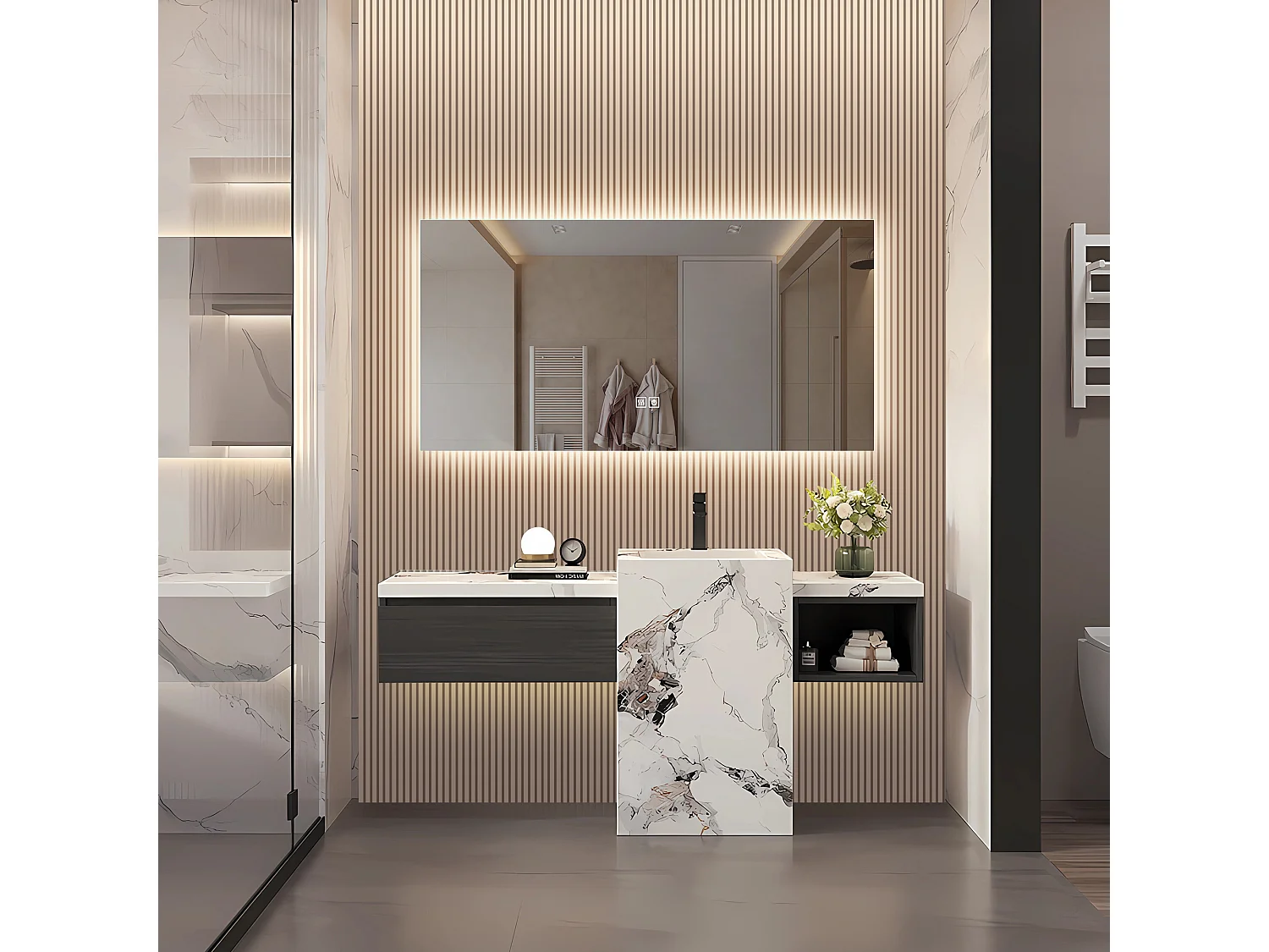 Badezimmerspiegel mit Beleuchtung - 60 x 120 cm - LED Badezimmerspiegel - mit Antibeschlag und 3 wechselbaren Farben