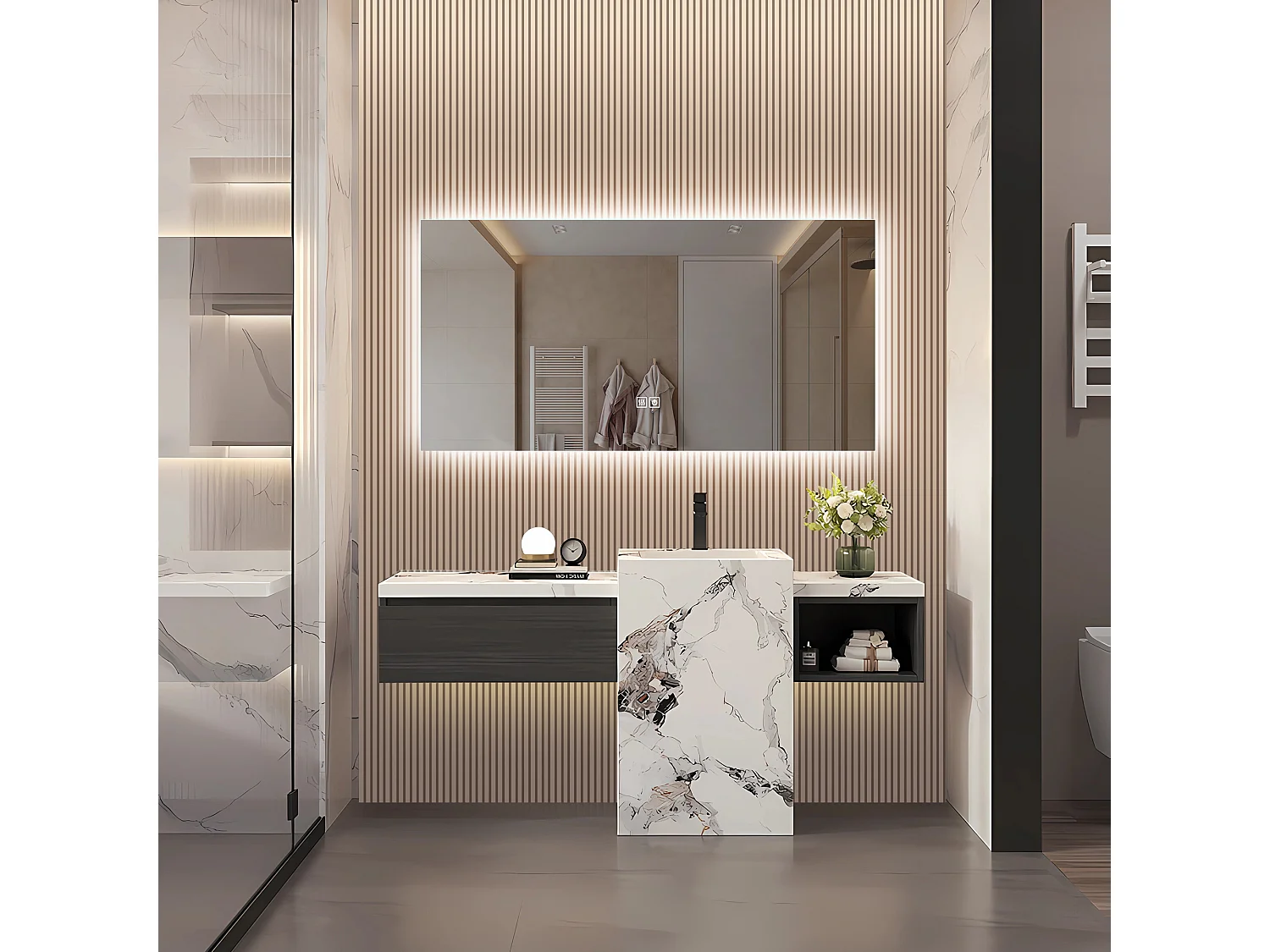 Badezimmerspiegel mit Beleuchtung - 60 x 120 cm - LED Badezimmerspiegel - mit Antibeschlag und 3 wechselbaren Farben