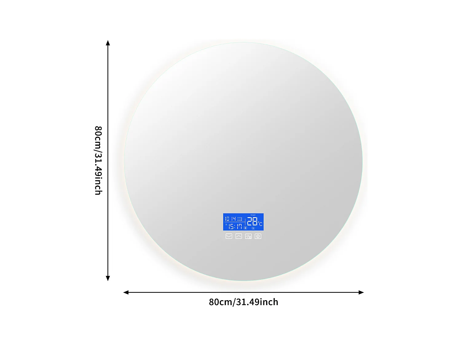 Badkamerspiegel met verlichting - Rond Ø80 cm - LED-badkamerspiegel - met Touch, Anti-condens, Klok, Temperatuur, Dimbaar