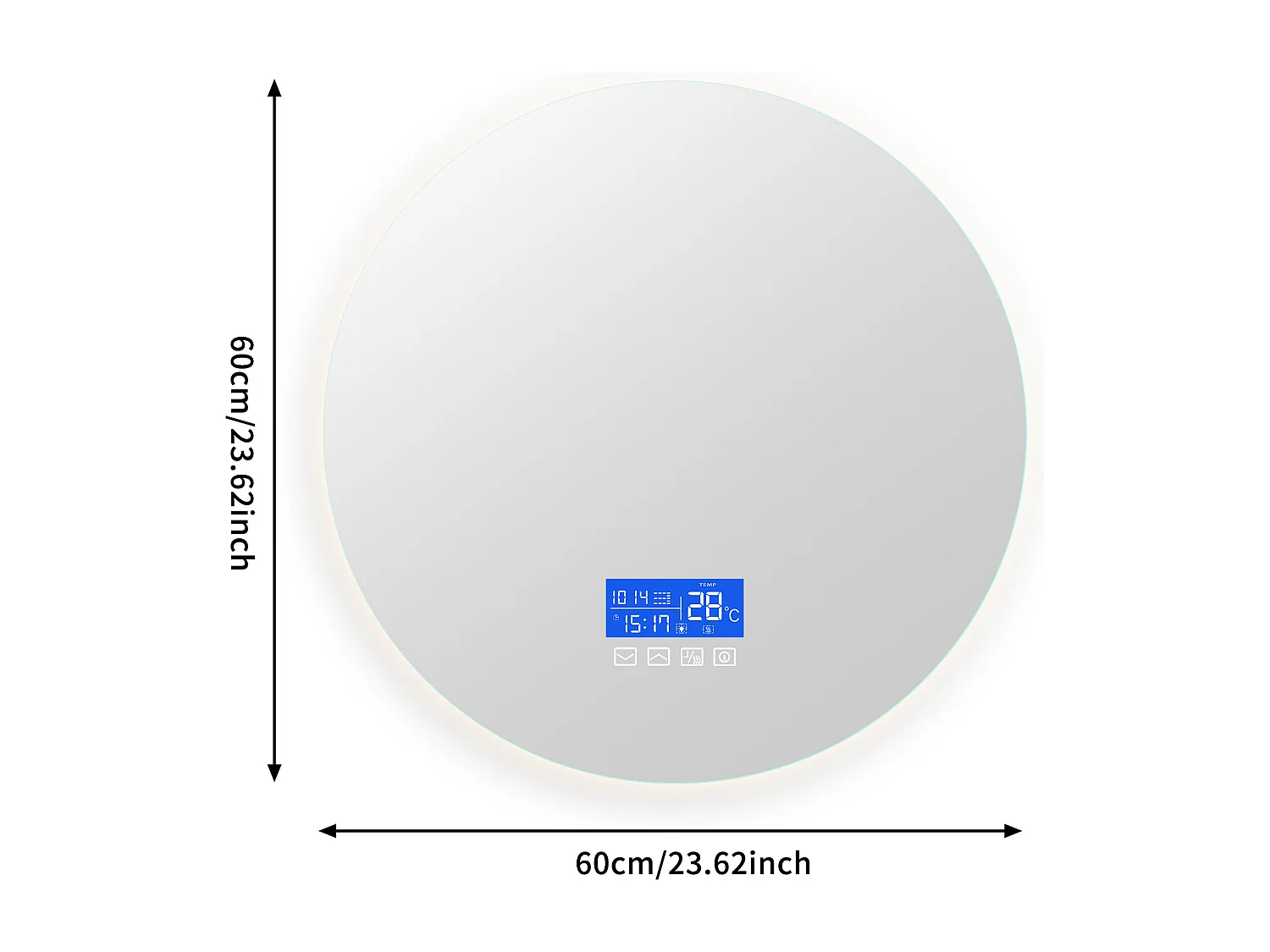 Badkamerspiegel met verlichting - Rond Ø60 cm - LED-badkamerspiegel - met Touch, Anti-condens, Klok, Temperatuur, Dimbaar