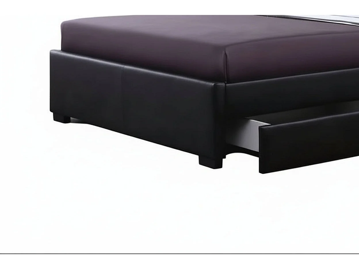 Lit adulte 160x200 cm noir avec tiroirs LED sommier inclus