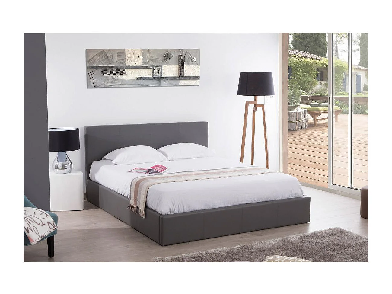 Lit coffre 2 places 160x200 cm BASTIEN simili cuir sommier inclus