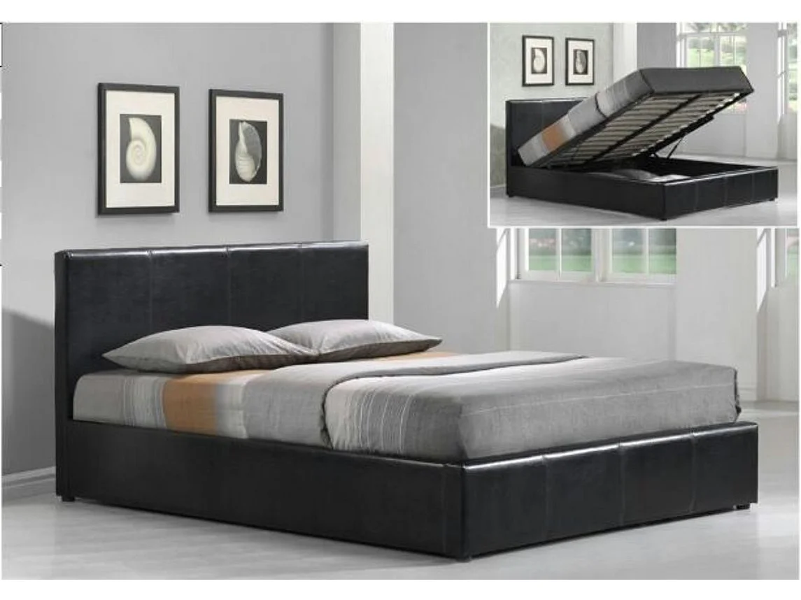 Lit coffre 2 places 160x200 cm BASTIEN simili cuir sommier inclus