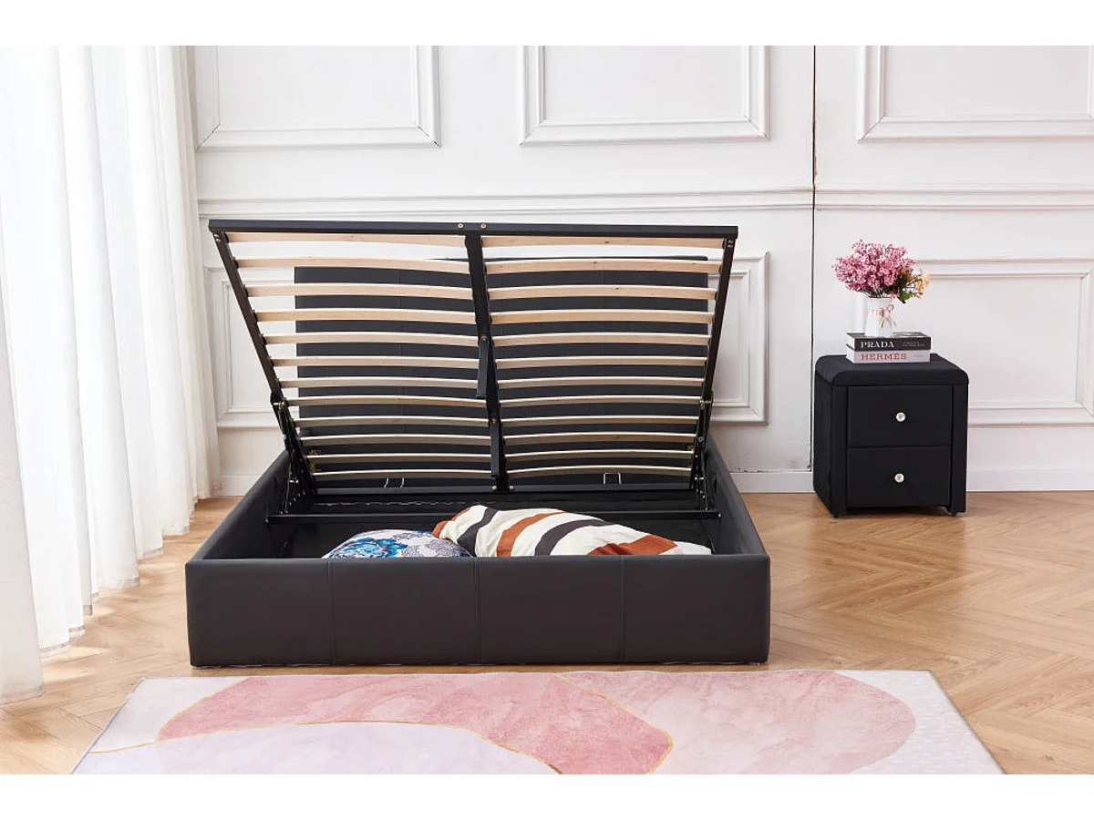 Lit coffre 2 places 160x200 cm BASTIEN simili cuir sommier inclus