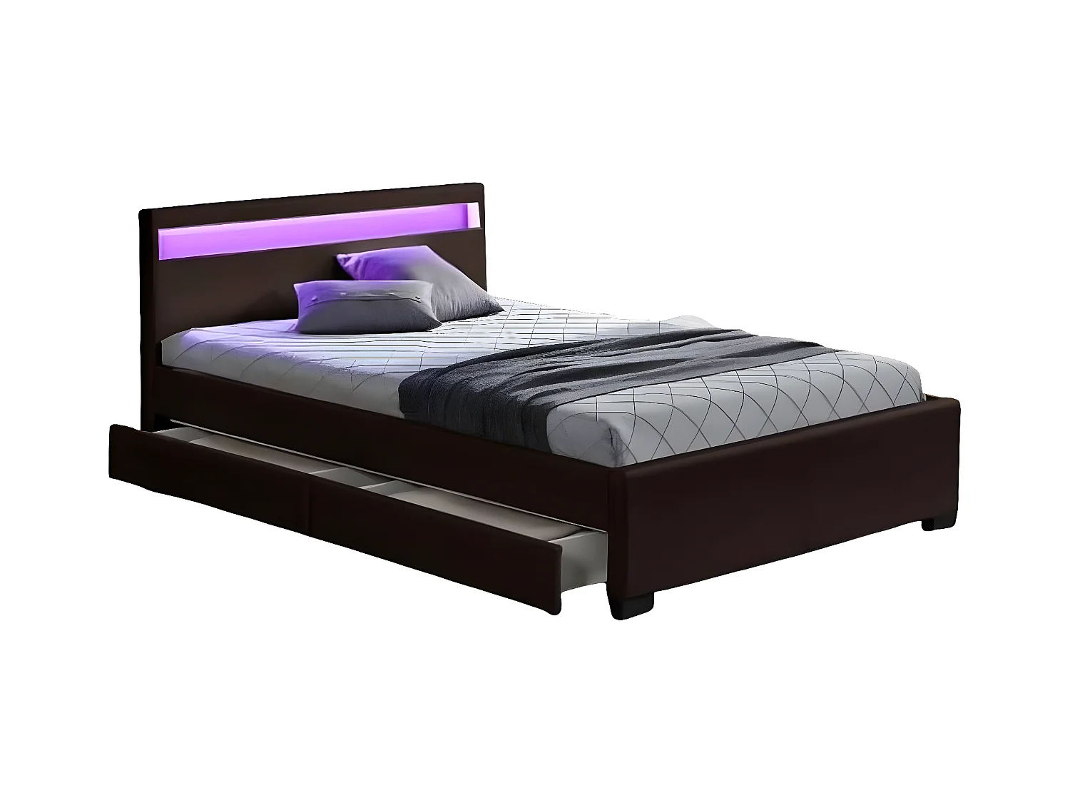 Lit 2 places 140x190 cm TIROIRS et LED sommier inclus
