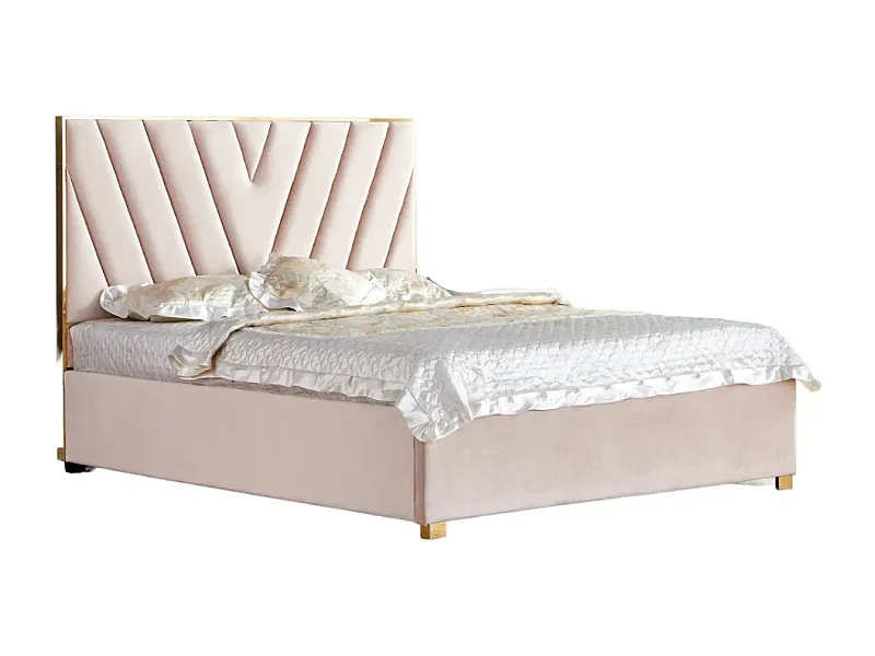 Lit adulte VERA 140x190 cm en velours beige avec sommier intégré