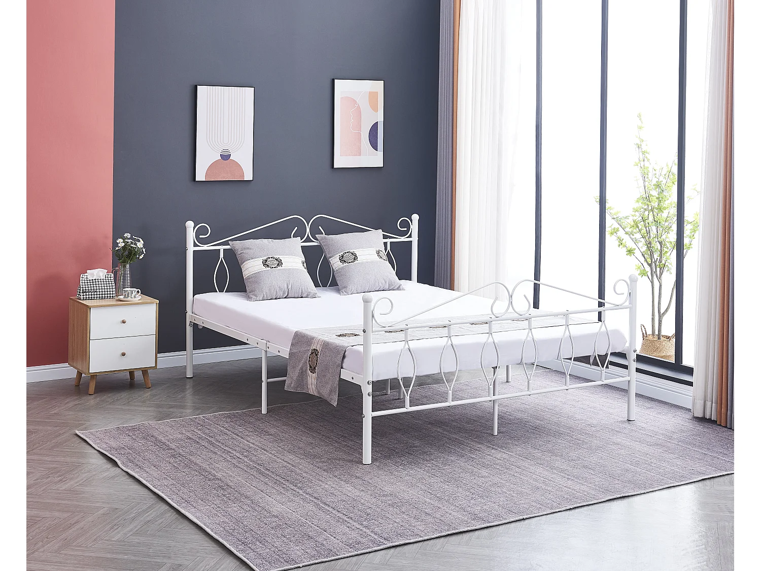 Lit 2 Places JULIE en Métal – 140x190 cm avec Sommier Inclus