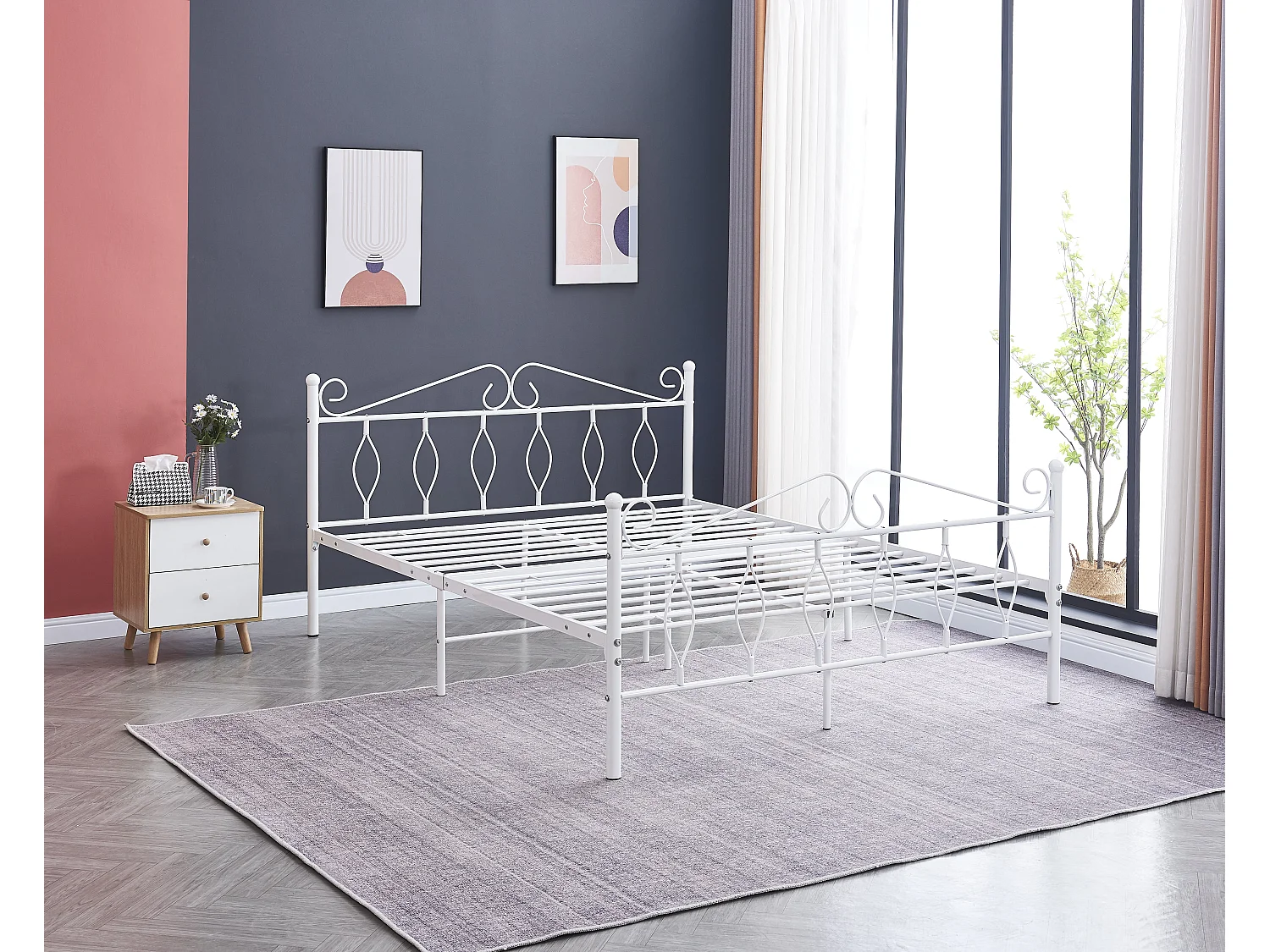 Lit 2 Places JULIE en Métal – 140x190 cm avec Sommier Inclus