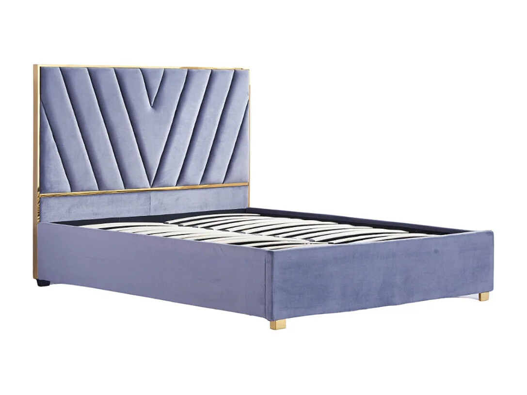 Lit adulte VERA 160x200 cm en velours gris avec sommier intégré