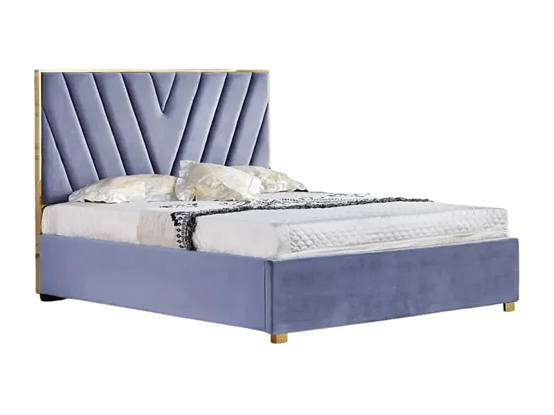 Lit adulte VERA 160x200 cm en velours gris avec sommier intégré