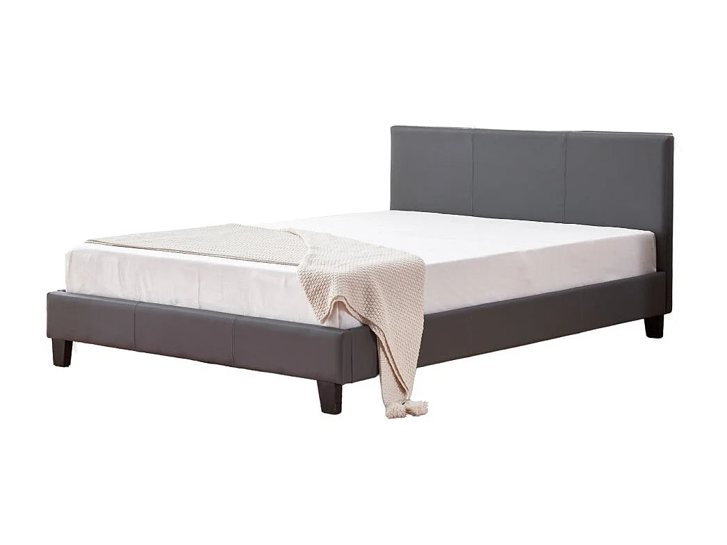 Lit 2 places  MELBOURNE simili cuir GRIS 140x190 cm avec sommier intégré