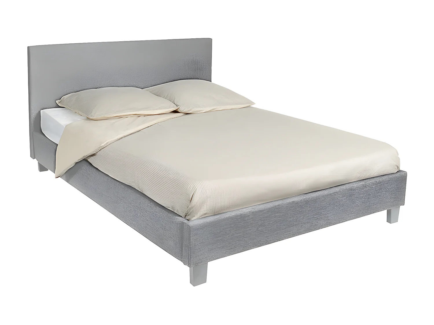 Lit 2 places 160x200 cm kelia tissus gris sommier inclus