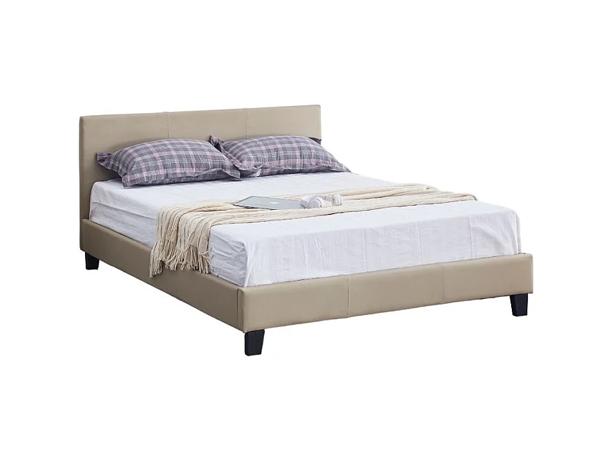 Lit 2 places  MELBOURNE simili cuir TAUPE 140x190 cm avec sommier intégré