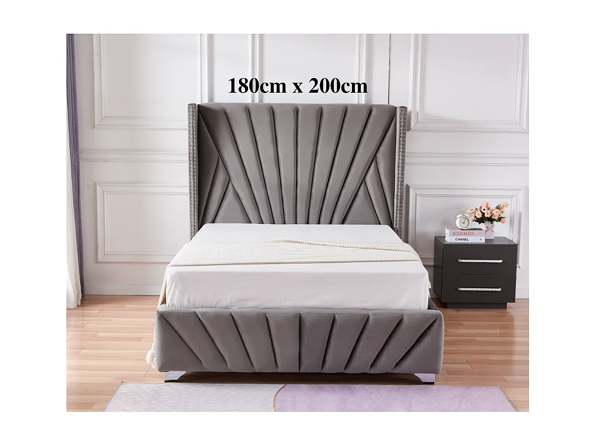 Lit 2 places 180x200cm BONIFACIO Velours sommier intégré