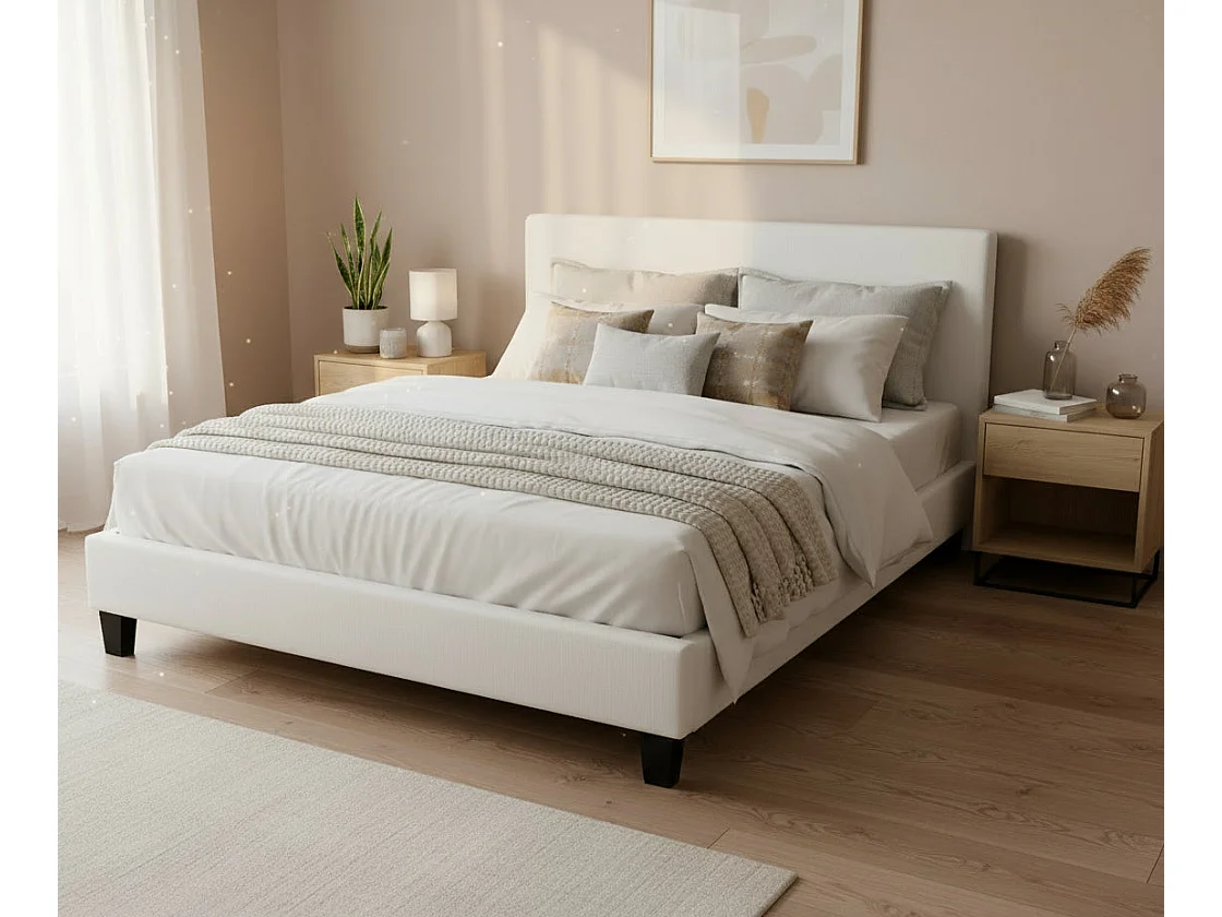 Lit 2 places  MELBOURNE simili cuir BLANC 160x200 cm avec sommier intégré