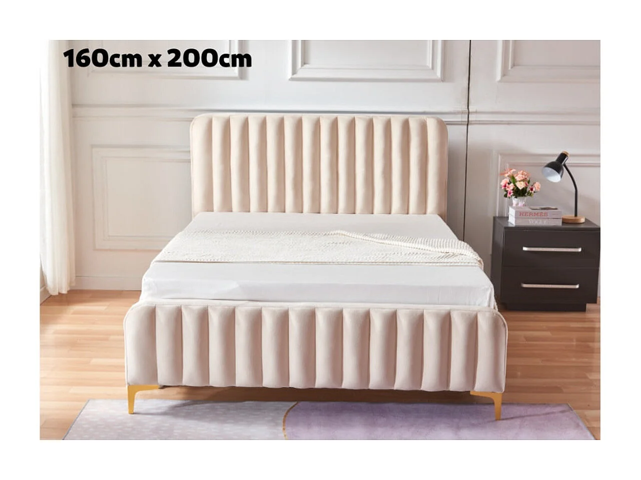 Lit 2 places 160x200 cm FAYE design velours sommier inclus