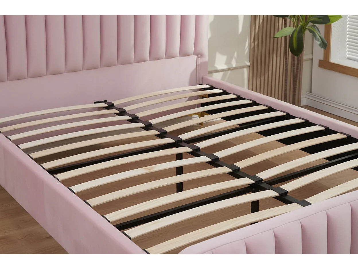 Lit 2 places velours rose sommier inclus 160x200 cm FAYE