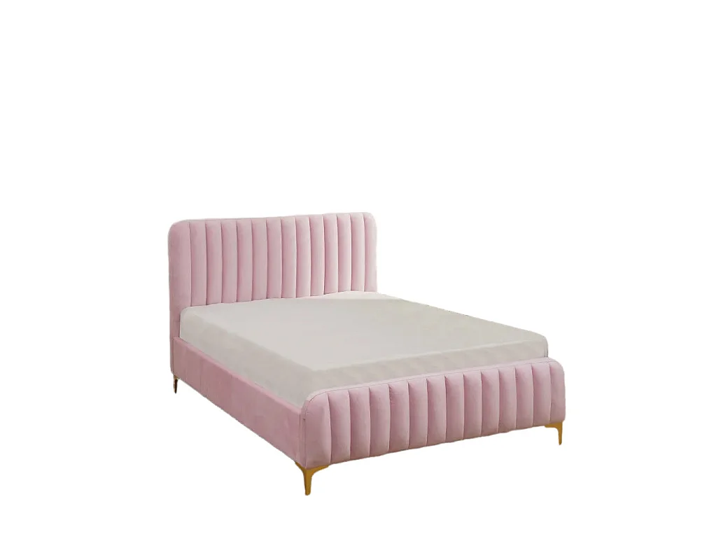 Lit 2 places velours rose sommier inclus 160x200 cm FAYE
