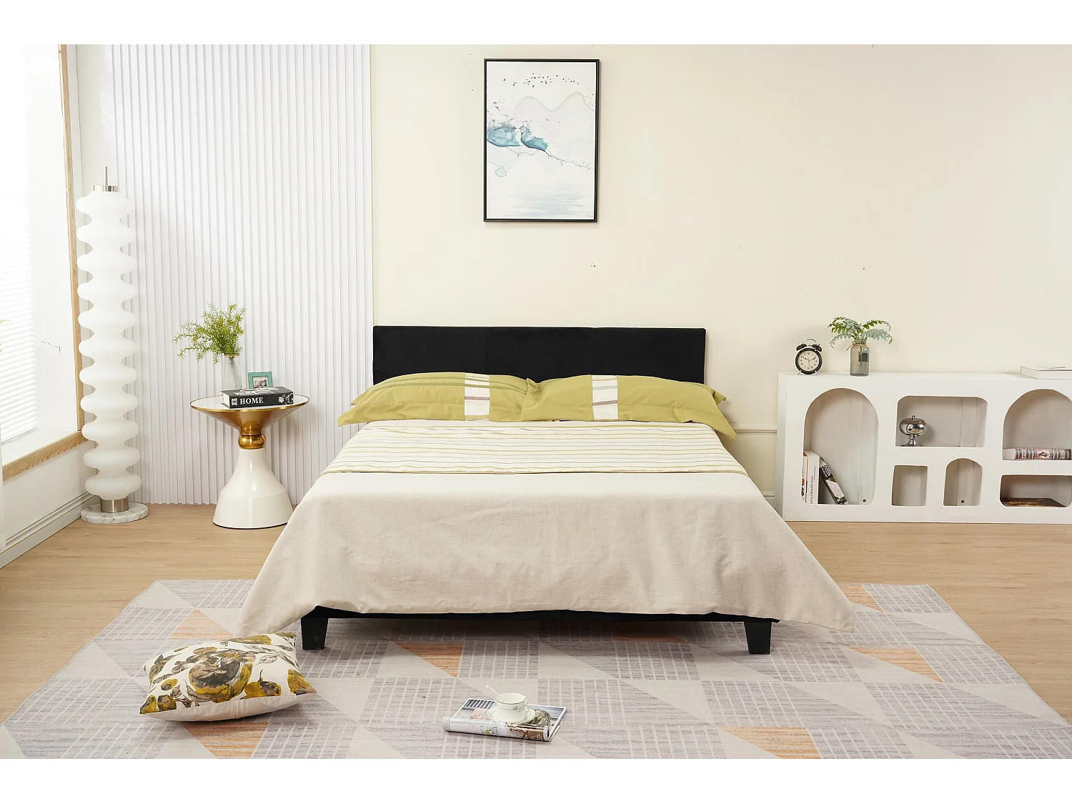 Lit 2 places MELBOURNE Velours NOIR 160x200 cm avec sommier intégré