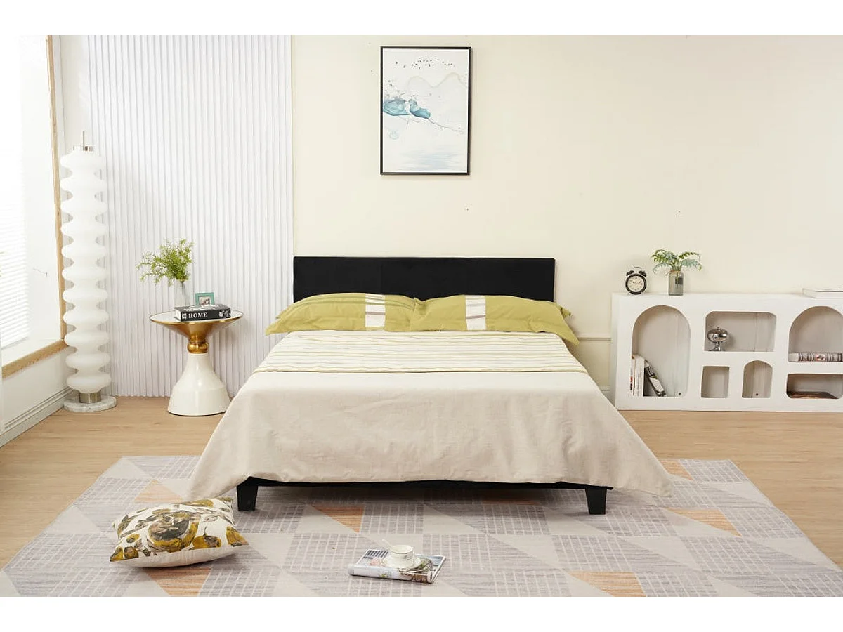 Lit 2 places MELBOURNE Velours NOIR 160x200 cm avec sommier intégré