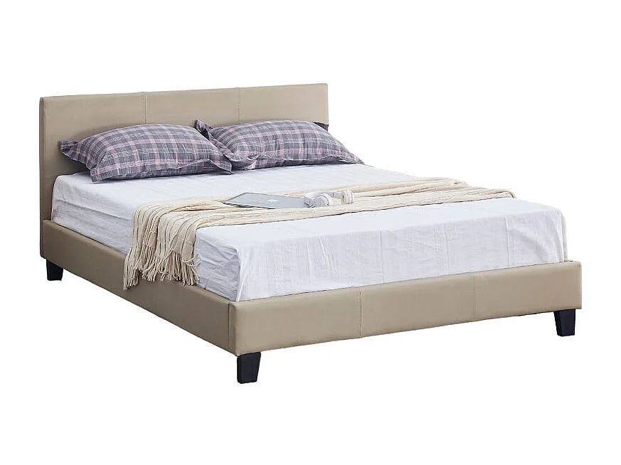 Lit 2 places MELBOURNE simili cuir TAUPE 160x200 cm avec sommier intégré