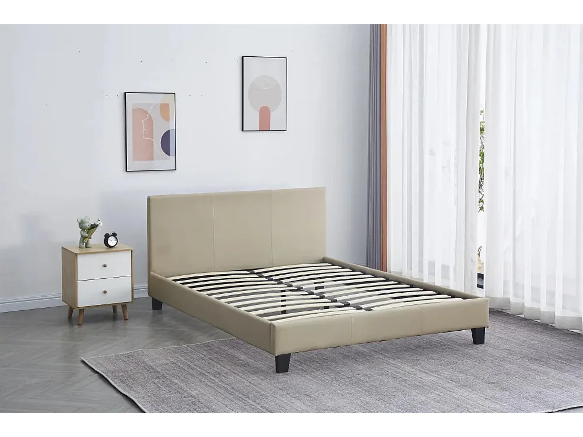 Lit 2 places MELBOURNE simili cuir TAUPE 160x200 cm avec sommier intégré