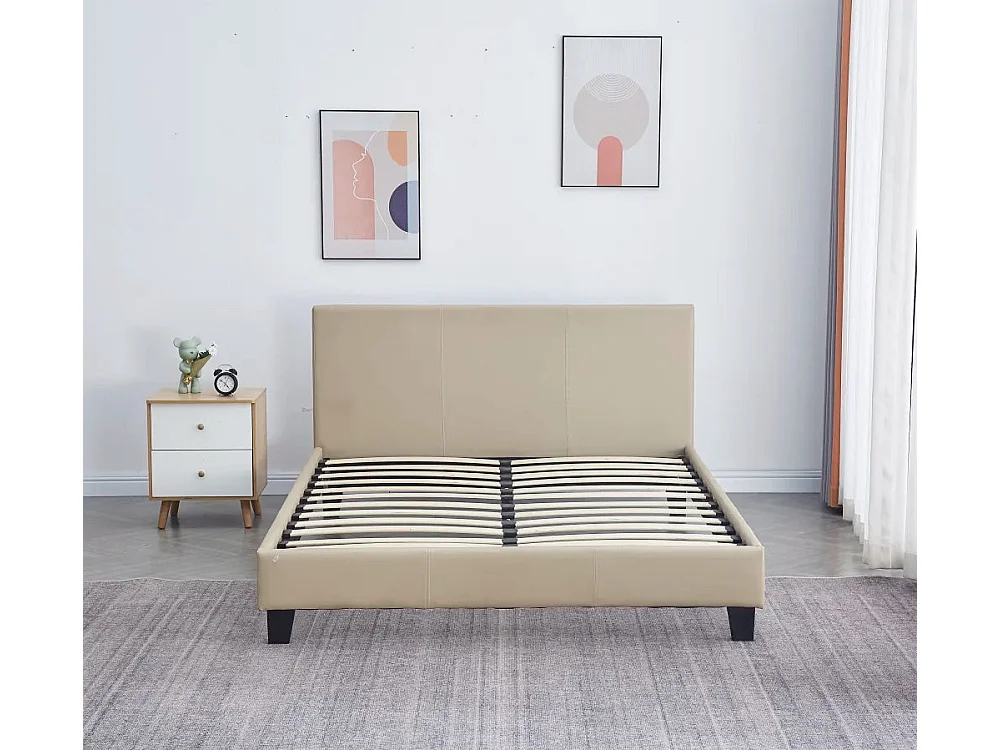 Lit 2 places MELBOURNE simili cuir TAUPE 160x200 cm avec sommier intégré