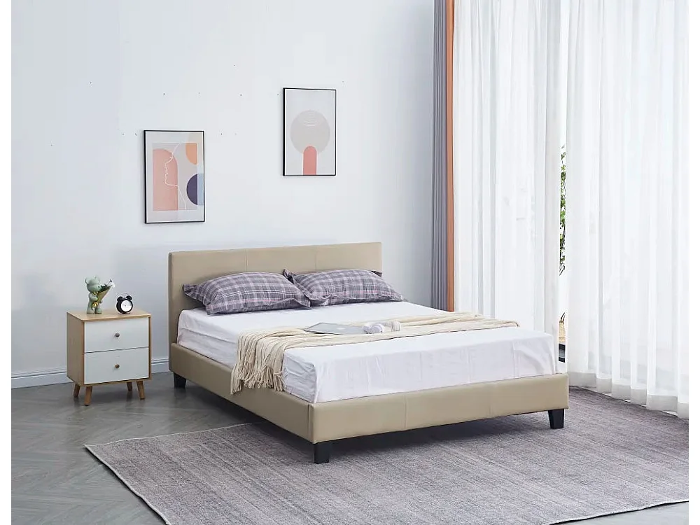 Lit 2 places MELBOURNE simili cuir TAUPE 160x200 cm avec sommier intégré